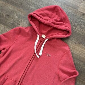 Y2K Style Hollister Red Full Zip Hoodie Jacket Men's Sz S Fleece